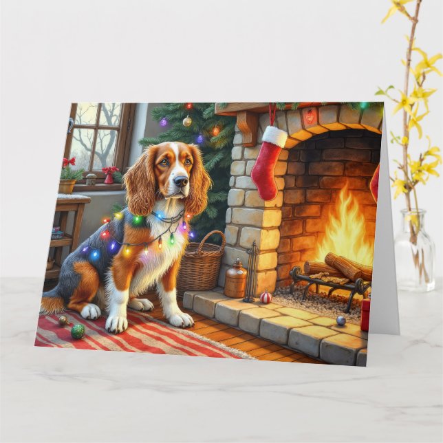 Afghan Hound Fireplace with Christmas Lights Karte (Gelbe Blume)