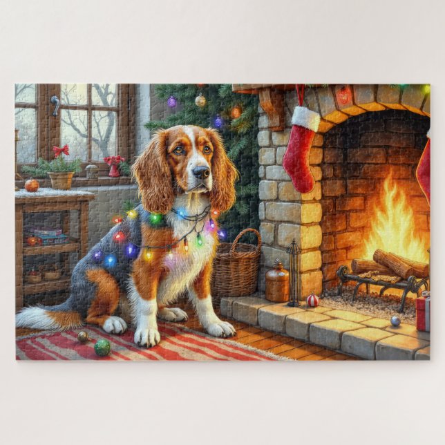 Afghan Hound Fireplace with Christmas Lights Puzzle (Horizontal)