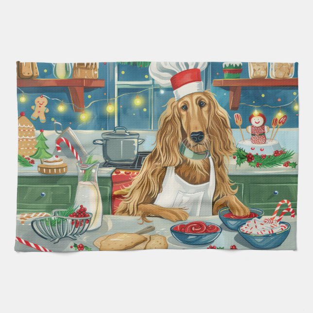 Afghan Hound Holiday Baking: Feierliche Weihnachte Geschirrtuch (Horizontal)