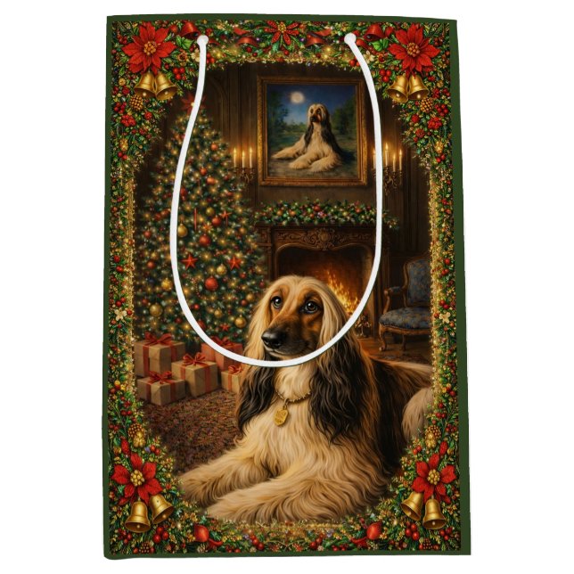 Afghan Hound Holiday Christmas  Mittlere Geschenktüte (Vorderseite)