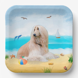 Afghan Hound Hund am Strand Pappteller