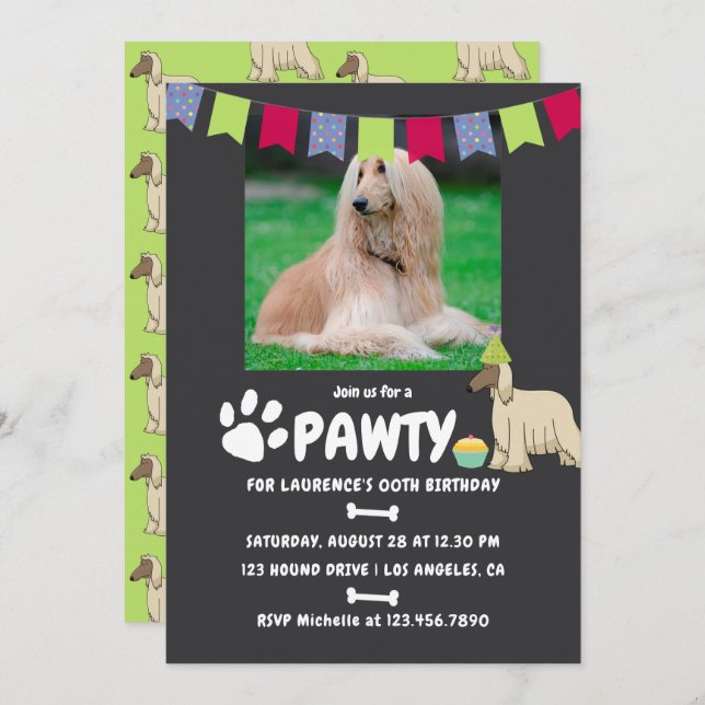 Afghan Hound Hund Birthday Foto Einladung (Vorne/Hinten)