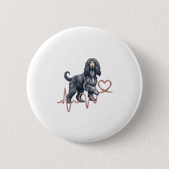 Afghan Hound Hund Herzschlag Linie Herz Button (Vorderseite)