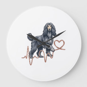 Afghan Hound Hund Herzschlag Linie Herz Große Wanduhr