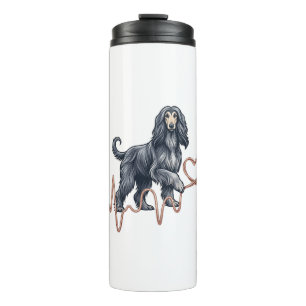 Afghan Hound Hund Herzschlag Linie Herz Thermosbecher