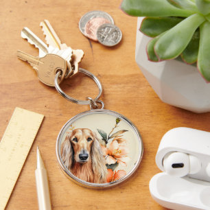 Afghan Hound Hund und Pfirsich-Lilien Schlüsselanhänger