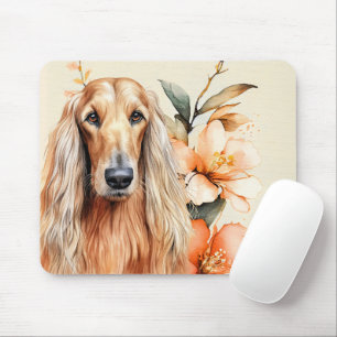Afghan Hound Hund und Pfirsichlilien Mousepad