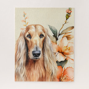 Afghan Hound Hund und Pfirsichlilien Puzzle