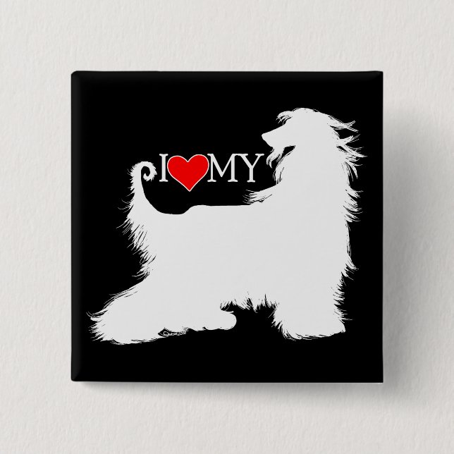 Afghan Hound I Liebe (Herz) Button (Vorderseite)