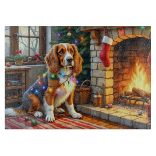 Afghan Hound Kamin mit Weihnachtslichtern Schneidebrett