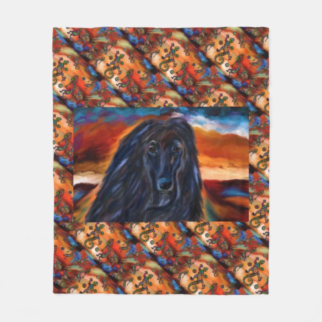 Afghan Hound Kokopelli Kunst-Malerei Fleecedecke (Vorderseite)