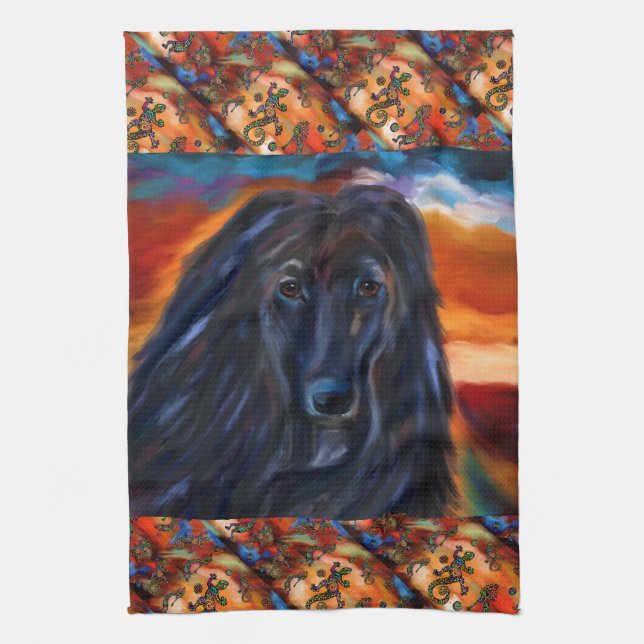 Afghan Hound Kokopelli Kunst-Malerei Geschirrtuch (Vertikal)