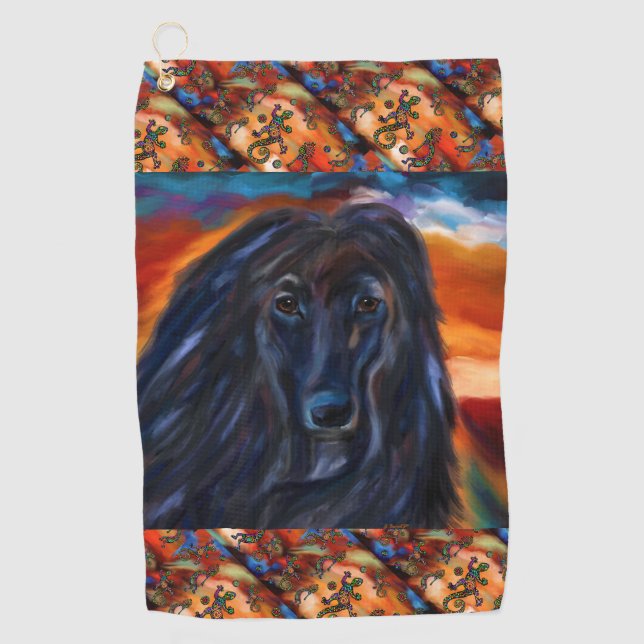 Afghan Hound Kokopelli Kunst-Malerei Golfhandtuch (Vorderseite)