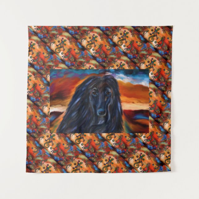 Afghan Hound Kokopelli Kunst-Malerei Wandteppich (Vorderseite)