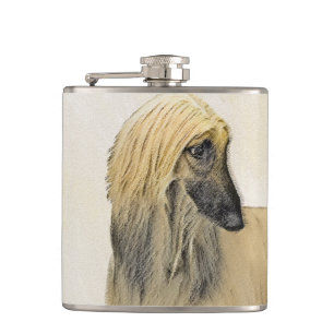 Afghan Hound Malerei - Niedliche Original Dog Art Flachmann