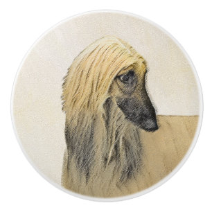 Afghan Hound Malerei - Niedliche Original Dog Art Keramikknauf