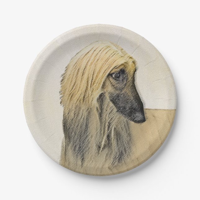 Afghan Hound Malerei - Niedliche Original Dog Art Pappteller (Vorderseite)