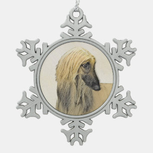 Afghan Hound Malerei - Niedliche Original Dog Art Schneeflocken Zinn-Ornament