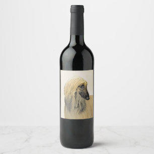 Afghan Hound Malerei - Niedliche Original Dog Art Weinetikett