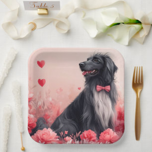 Afghan Hound mit Rosen - Valentinstag Pappteller