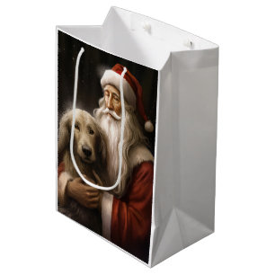 Afghan Hound mit Santa Claus Festliches Weihnachte Mittlere Geschenktüte