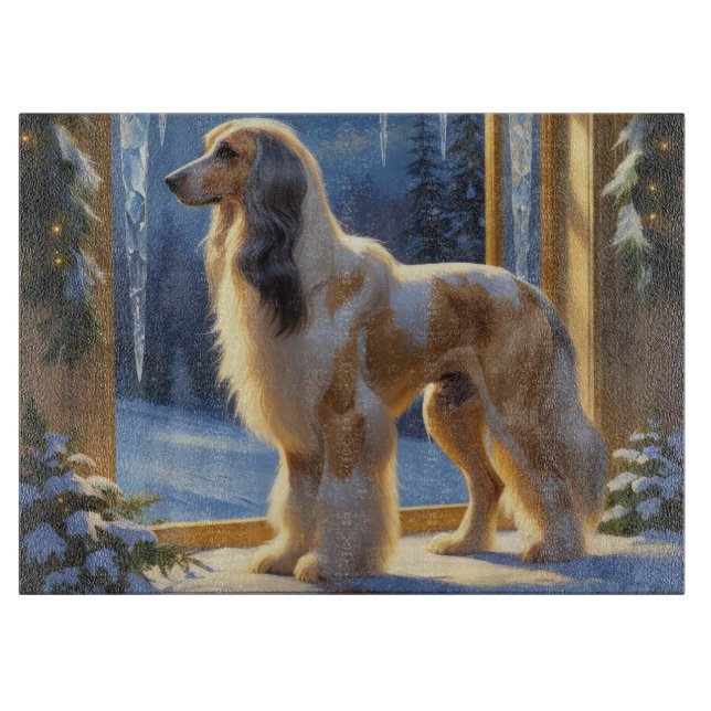 Afghan Hound mit Weihnachtslichtern Feiertag Schneidebrett (Vorderseite)