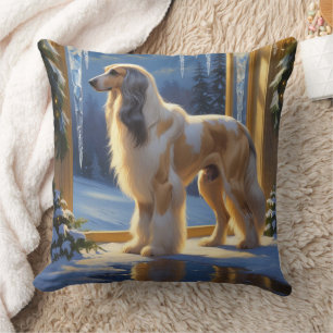 Afghan Hound mit Weihnachtslichtern Urlaub Kissen