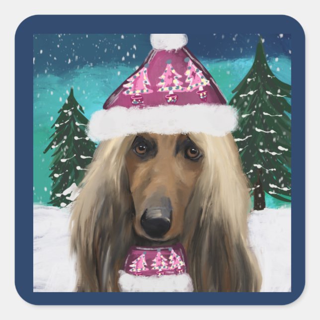 Afghan Hound Quadratischer Aufkleber (Vorderseite)