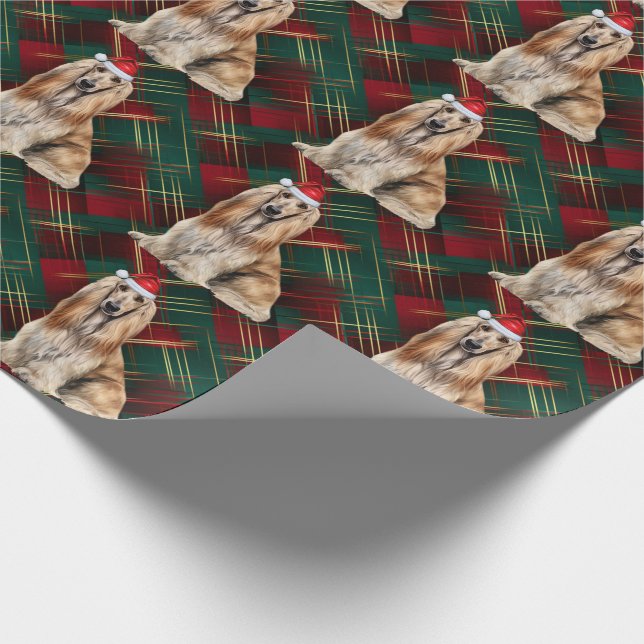 Afghan Hound Santa Dog Holiday Plaid Christmas Geschenkpapier (Ecke)