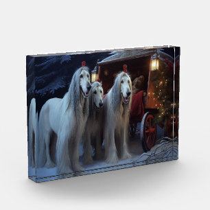 Afghan Hound Schneebedeckte Schlittenfahrt Weihnac Fotoblock