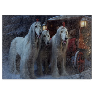 Afghan Hound Schneebedeckte Schlittenfahrt Weihnac Schneidebrett