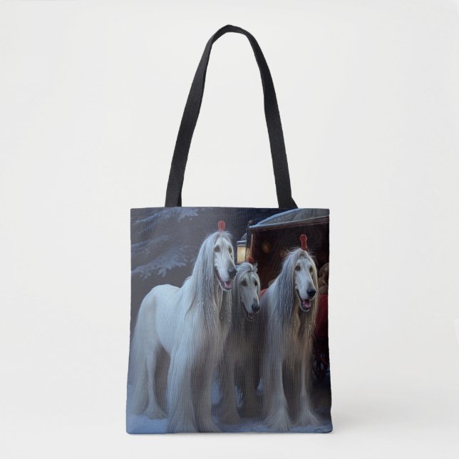 Afghan Hound Snowy Sleigh Ride Weihnachtsdekor (Vorderseite)