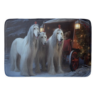 Afghan Hound Snowy Sleigh Ride Weihnachtsdekor Badematte