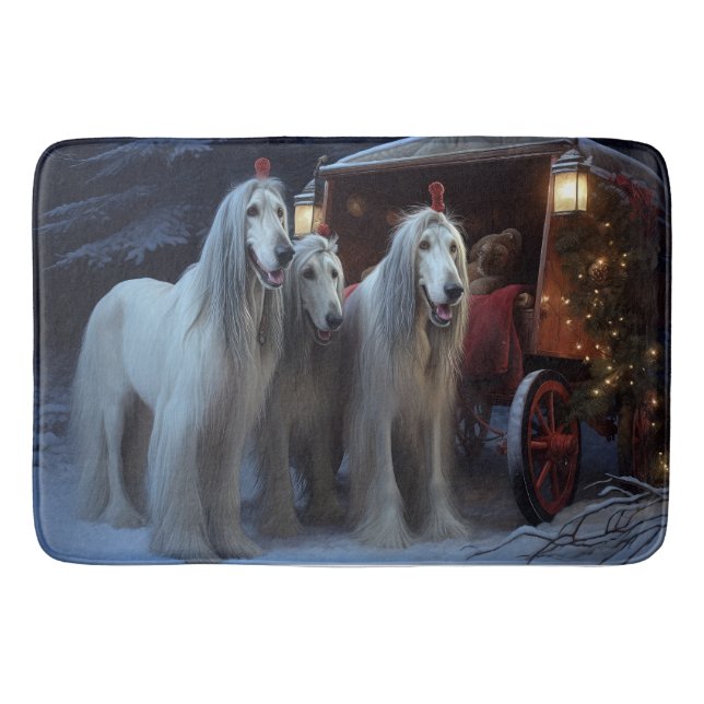 Afghan Hound Snowy Sleigh Ride Weihnachtsdekor Badematte (Vorderseite)
