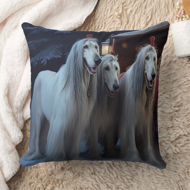 Afghan Hound Snowy Sleigh Ride Weihnachtsdekor Kissen (Decke)
