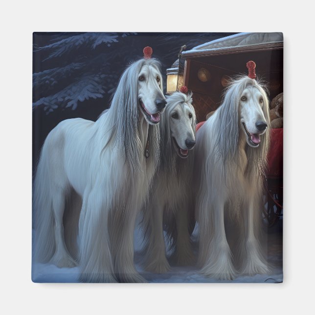Afghan Hound Snowy Sleigh Ride Weihnachtsdekor Magnet (Vorne)