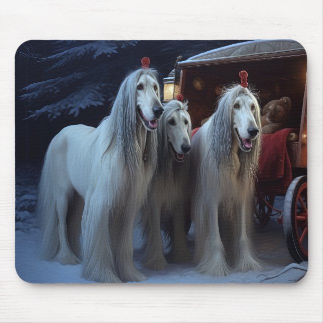 Afghan Hound Snowy Sleigh Ride Weihnachtsdekor Mousepad (Vorne)