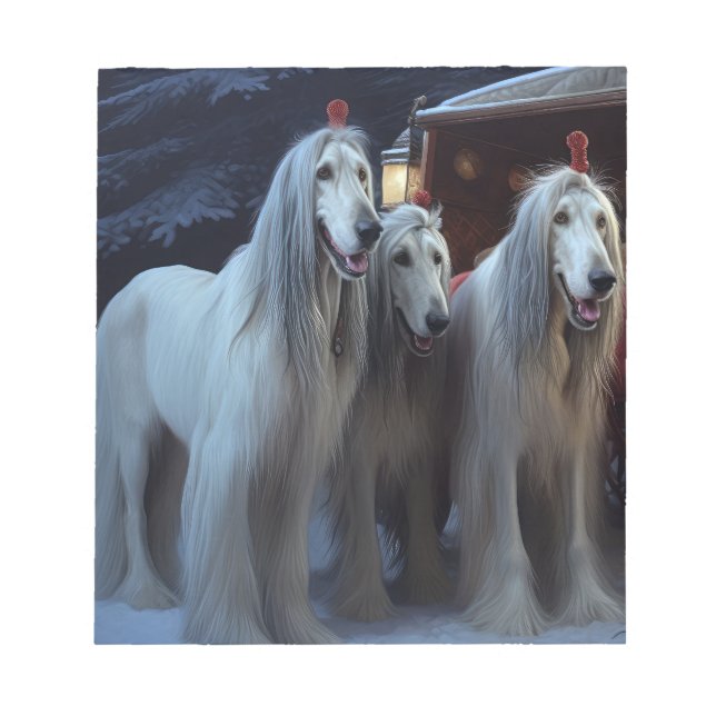 Afghan Hound Snowy Sleigh Ride Weihnachtsdekor Notizblock (Vorderseite)