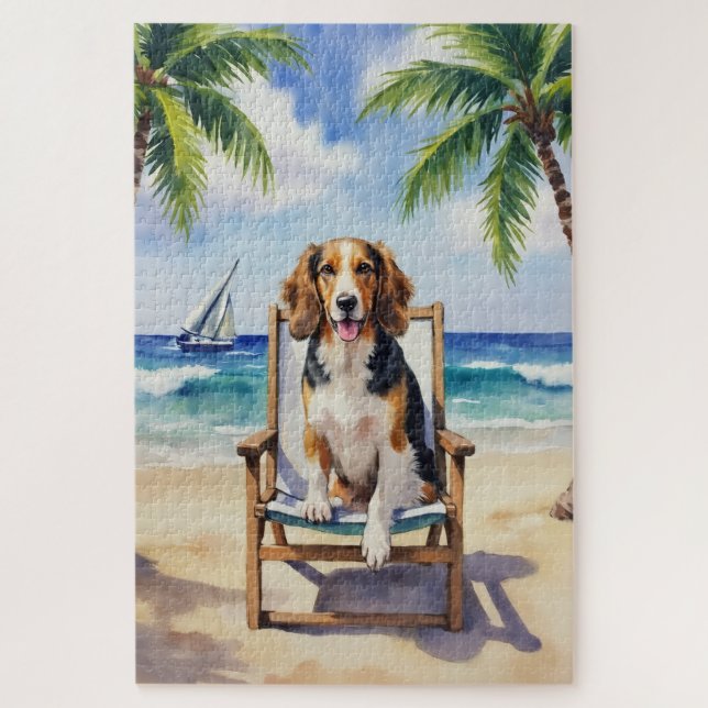 Afghan Hound Strand Szene Puzzle (Vertikal)