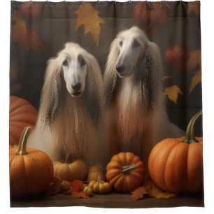 Afghan Hound Welpe Herbstfreude Kürbis Duschvorhang