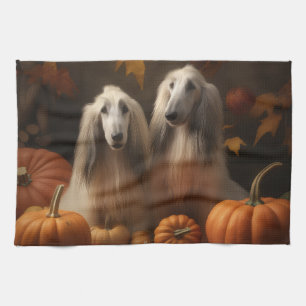 Afghan Hound Welpe Herbstfreude Kürbis Geschirrtuch