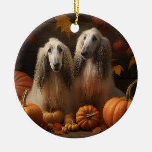 Afghan Hound Welpe Herbstfreude Kürbis Keramik Ornament