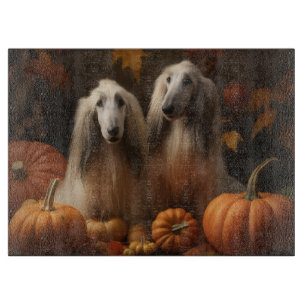 Afghan Hound Welpe Herbstfreude Kürbis Schneidebrett
