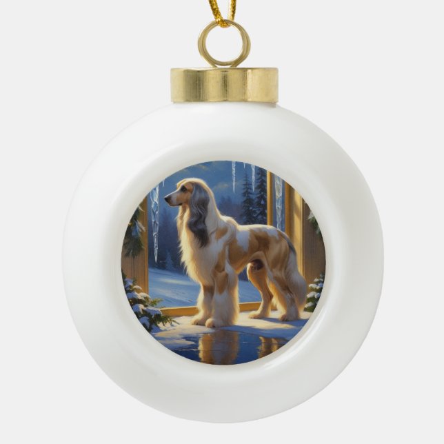 Afghan Hound With Christmas Lights Holiday Keramik Kugel-Ornament (Vorderseite)