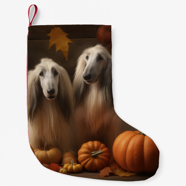 afghan Puppy Autumn Delight Pumpkin Kleiner Weihnachtsstrumpf (Vorderseite)