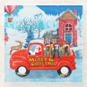 Afghanische Hunde Hund in Weihnachten Lkw Schnee Glasuntersetzer