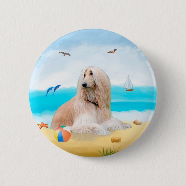 Afghanischer Hund am Strand Button (Vorderseite)