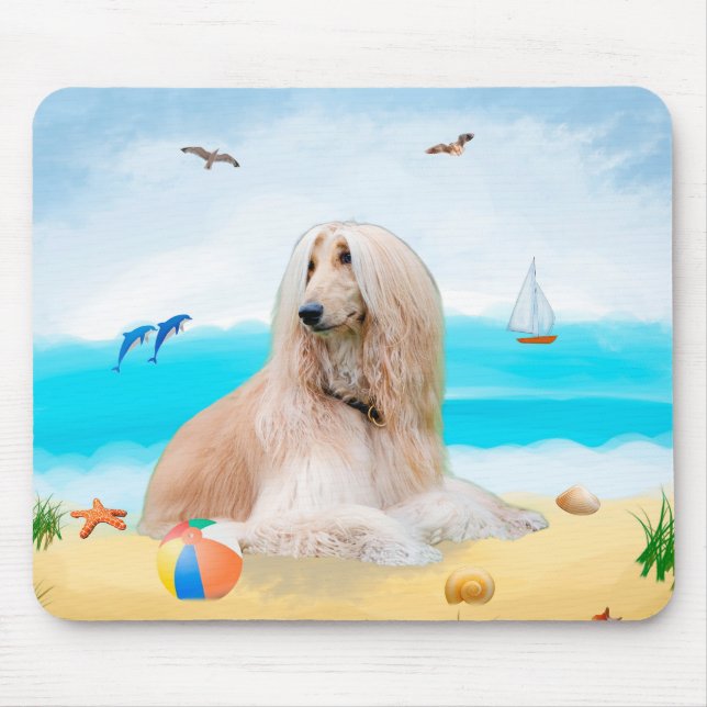 Afghanischer Hund am Strand Mousepad (Vorne)