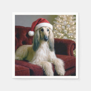 Afghanischer Hund, der einen Weihnachtshut trägt Serviette
