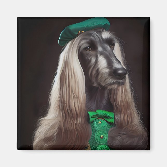 afghanischer Hund in St. Patrick's Day Dress Magnet (Vorne)